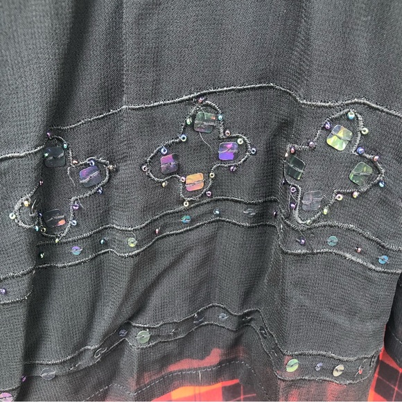 Boho button down sequin black top 1X - Picture 3 of 10